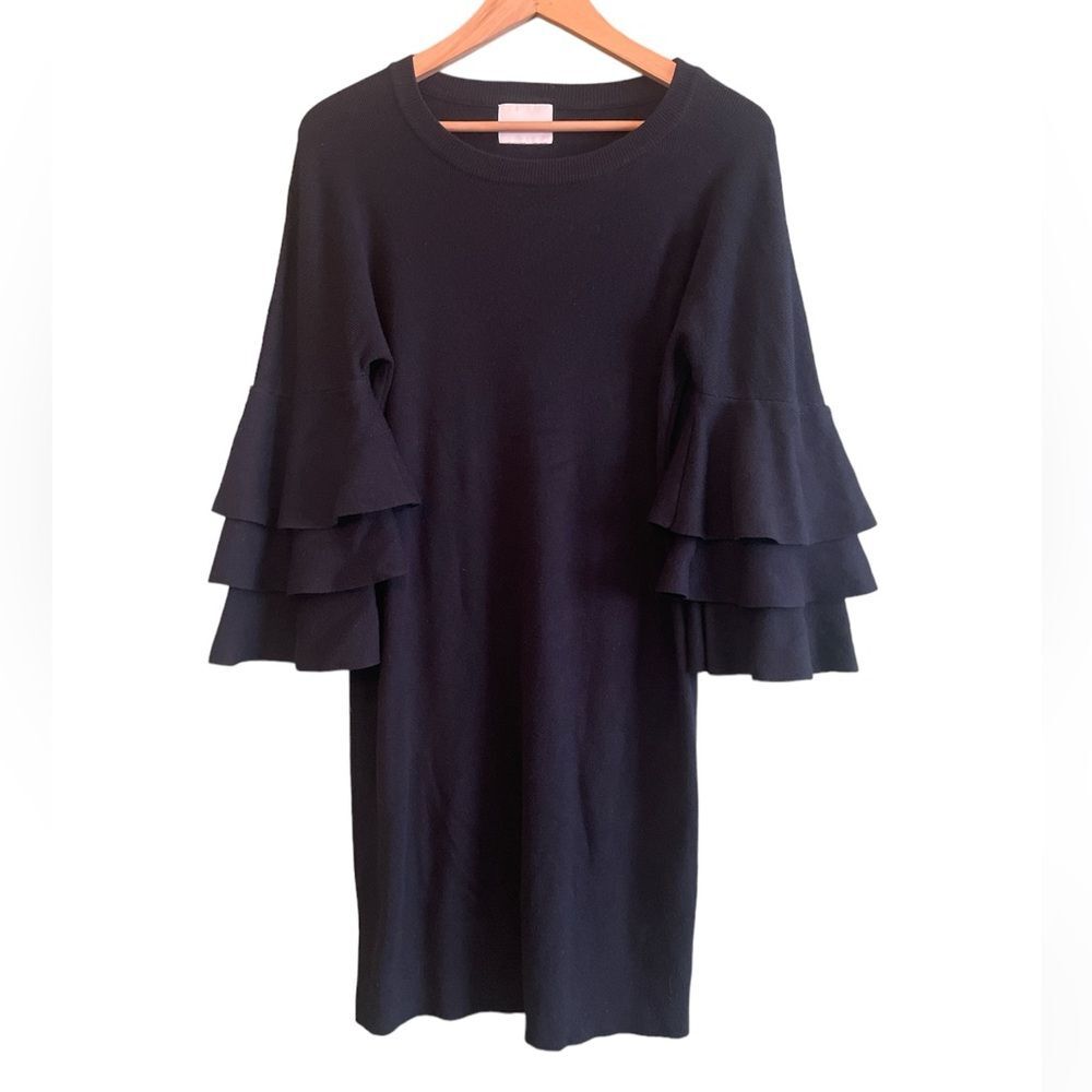 All:Row Black Knit Sweater Bell Tier Sleeve Pull Over Dress Sz M